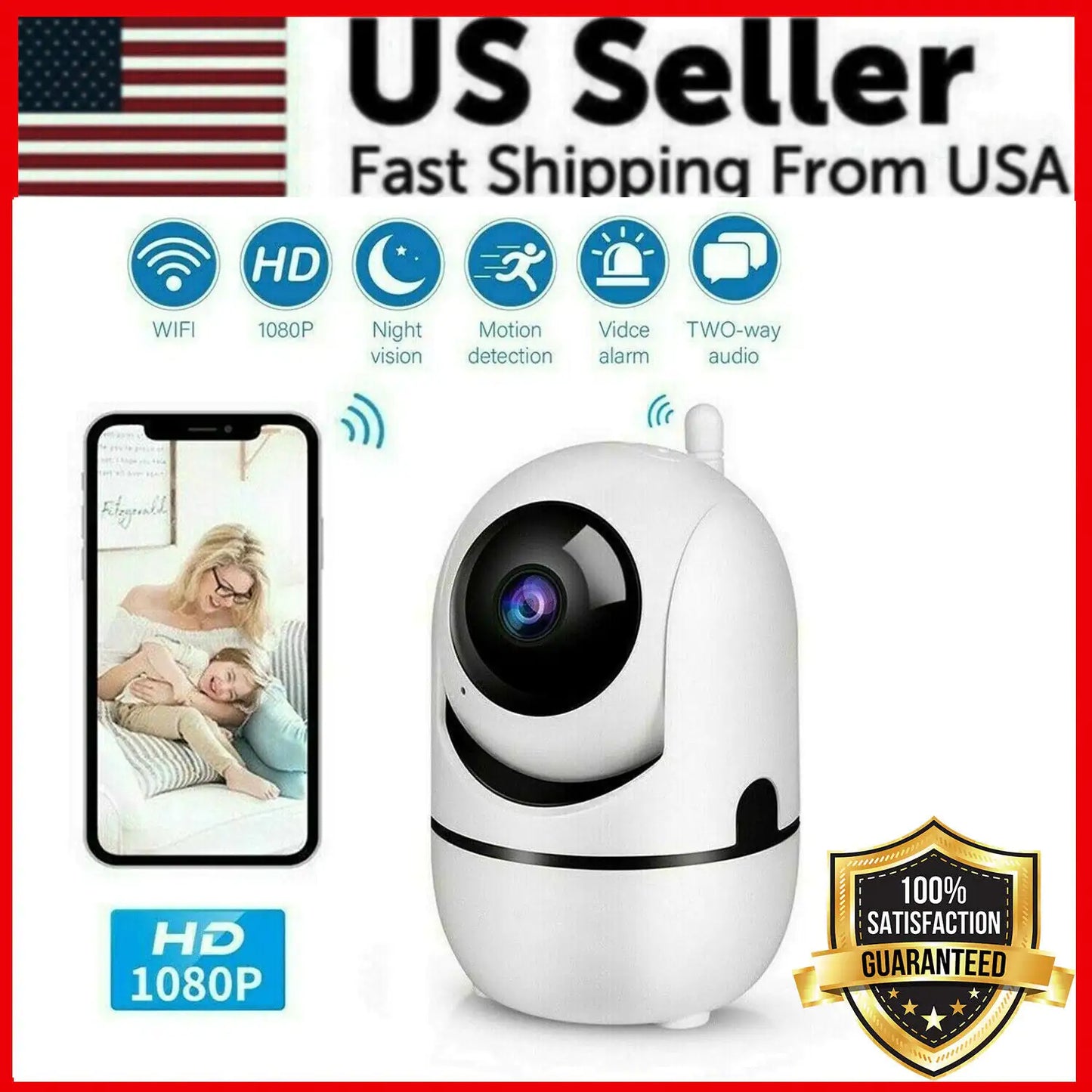1080P WiFi Home Security Camera – Night Vision for Baby & Pet Monitoring