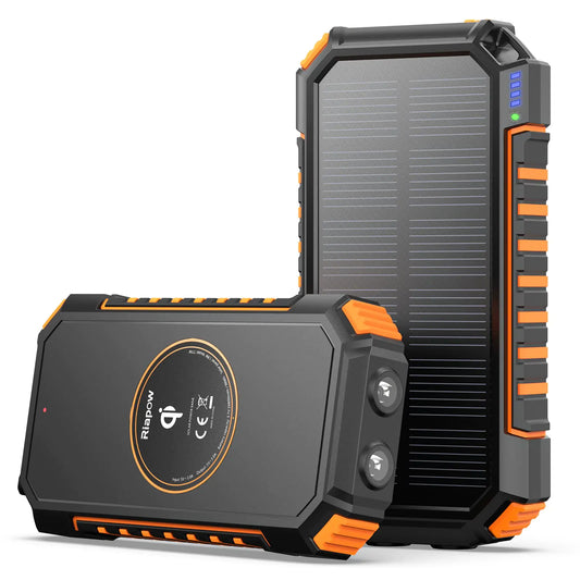 Riapow Solar Charger Power Bank 26800mAh, Wireless Portable Charger with USB C Input/Output Fast Charge 3.0A with 4 Output Cell Phones, External Battery Pack with Dual Flashlight for Camping