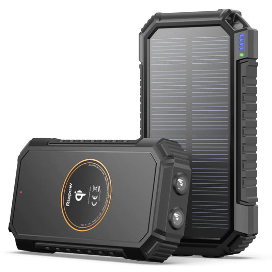 Riapow Solar Charger Power Bank 26800mAh, Wireless Portable Charger with USB C Input/Output Fast Charge 3.0A with 4 Output Cell Phones, External Battery Pack with Dual Flashlight for Camping